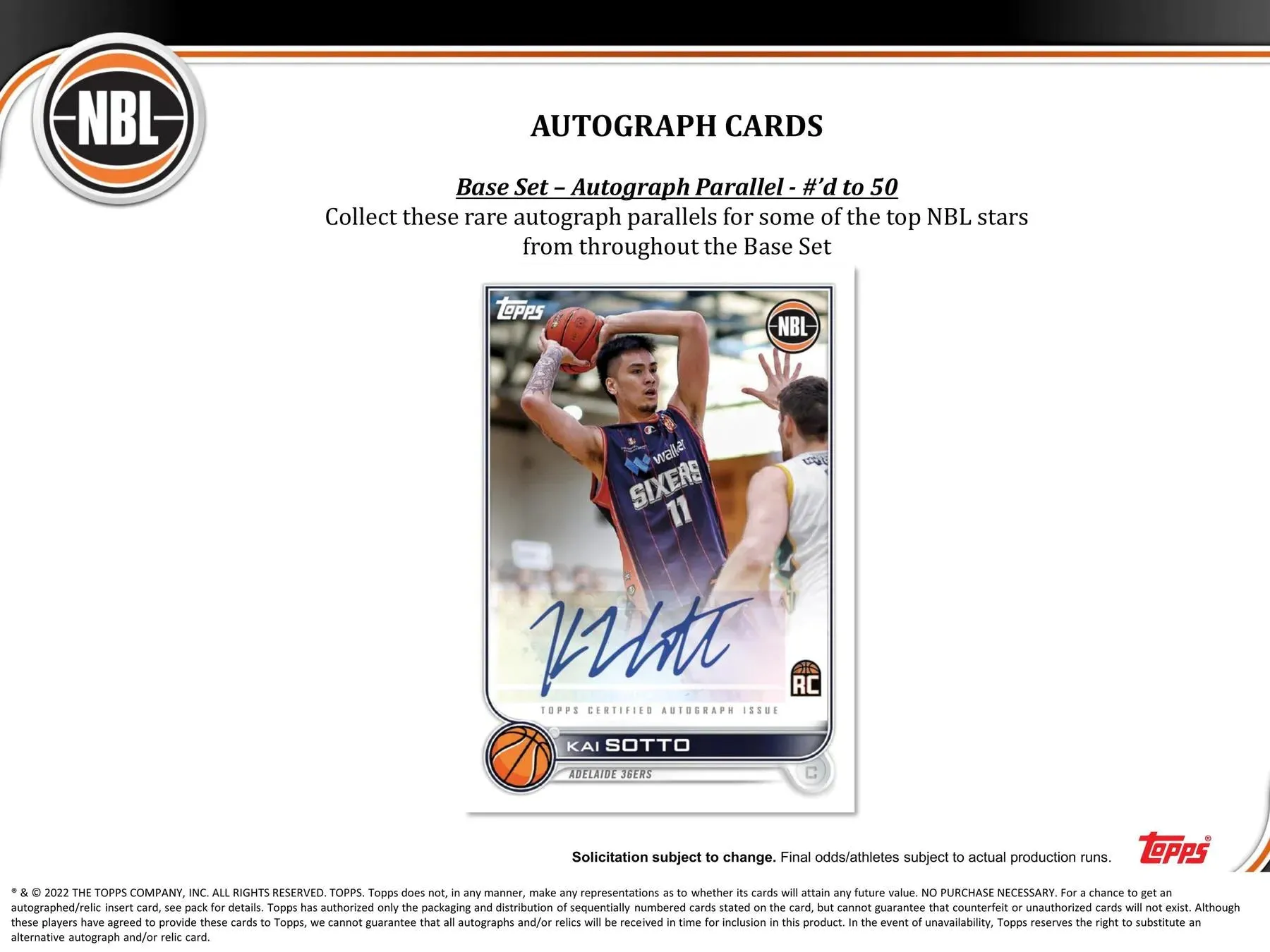 2022/23 Topps NBL Basketball Hobby Box 20 Packs per Box, 8 Cards per Pack