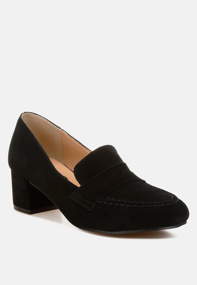 Astra Block Heel Genuine Suede Loafers