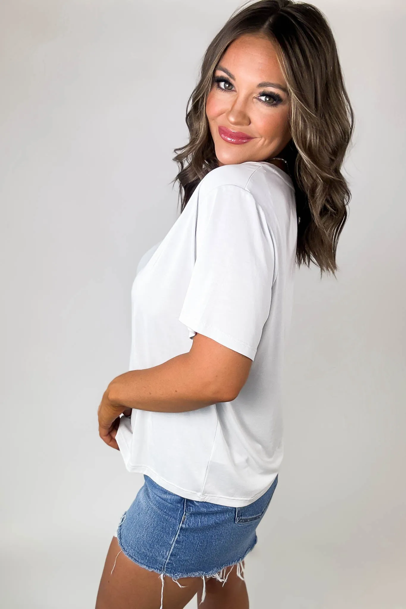 Grey Dawn V-Neck Short-Sleeve Top