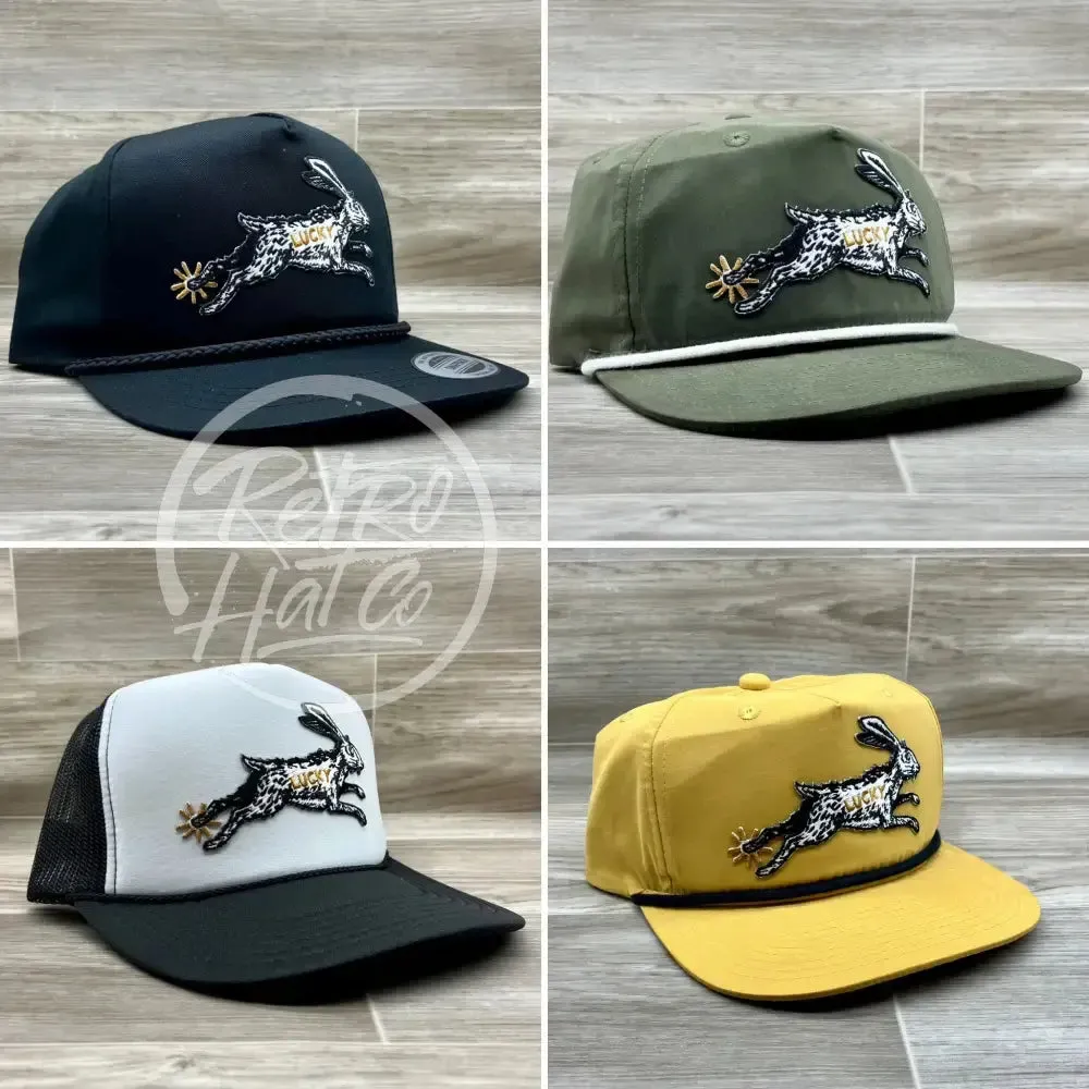Lucky Rabbit on Black/White Meshback Trucker Hat