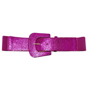 Metallic Faux Leather Stretch Belt in Fuchsia