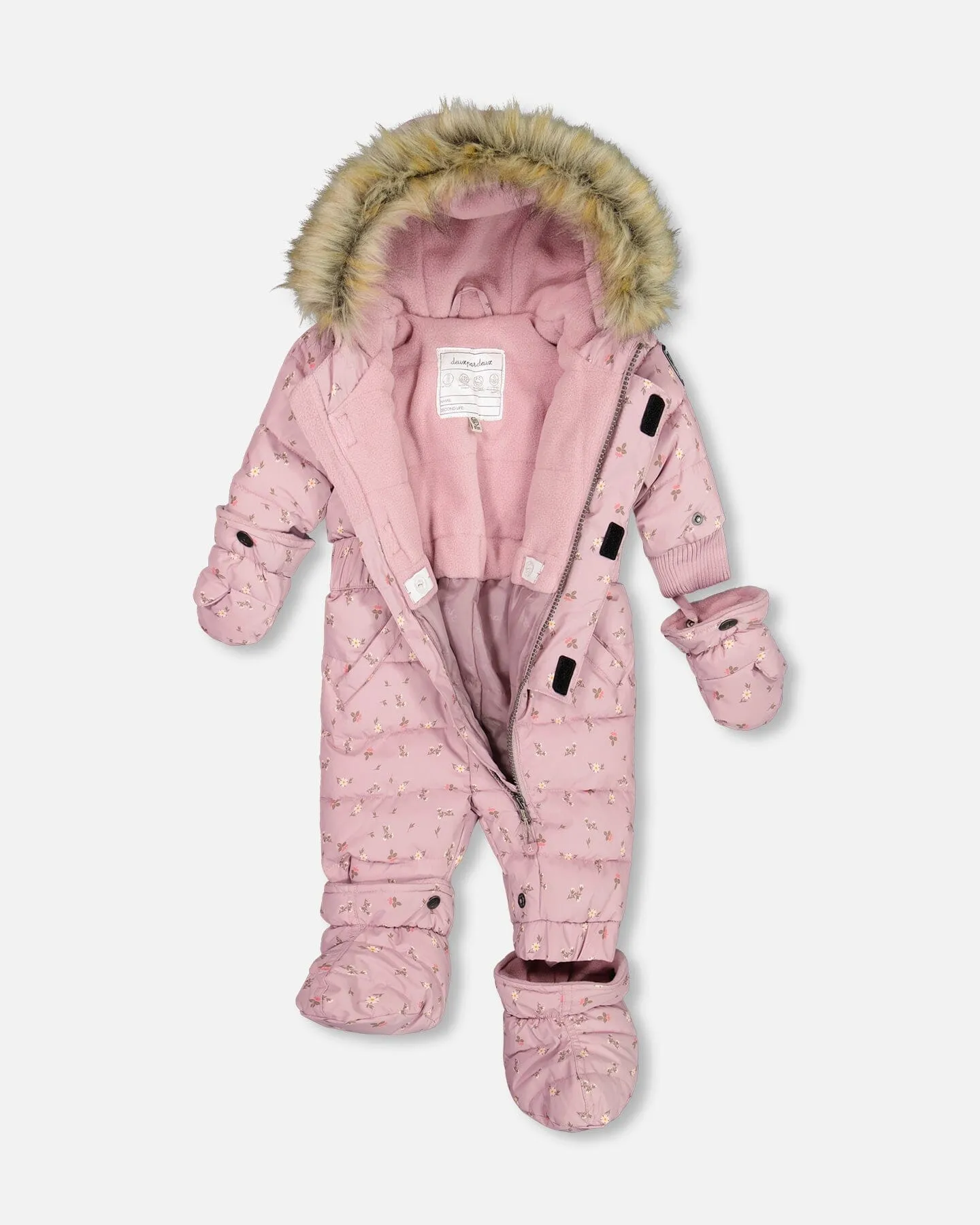 One Piece Baby Snowsuit Rose Printed Mini Flowers
