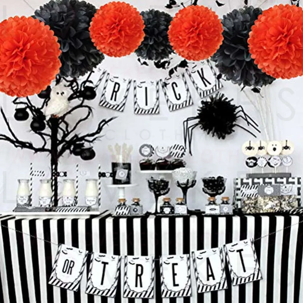 Paper Flower Tissue Pom Poms Party Supplies (black,orange,12pc)