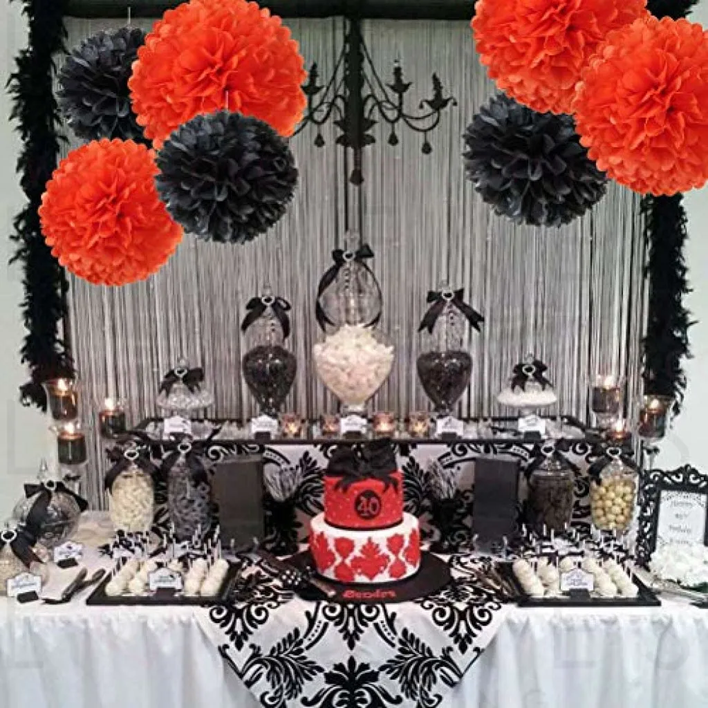 Paper Flower Tissue Pom Poms Party Supplies (black,orange,12pc)
