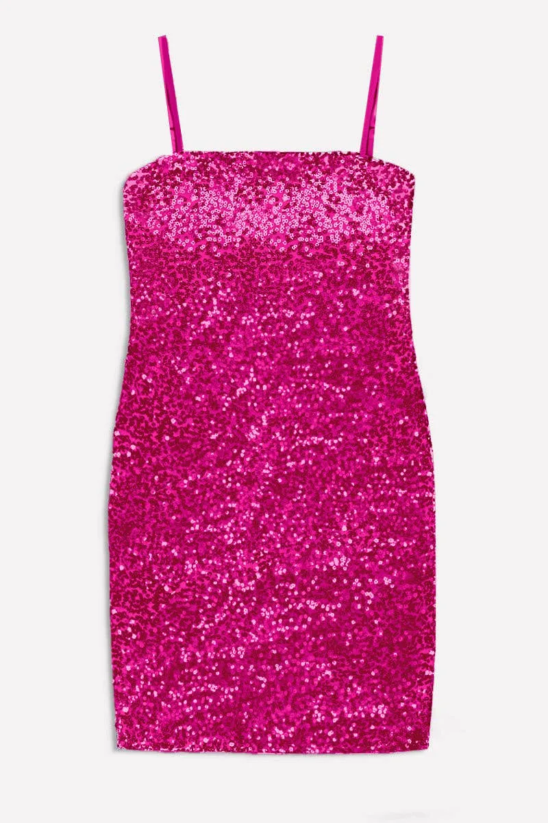 Party Pink Girls Strappy Sequin Bodycon Dress