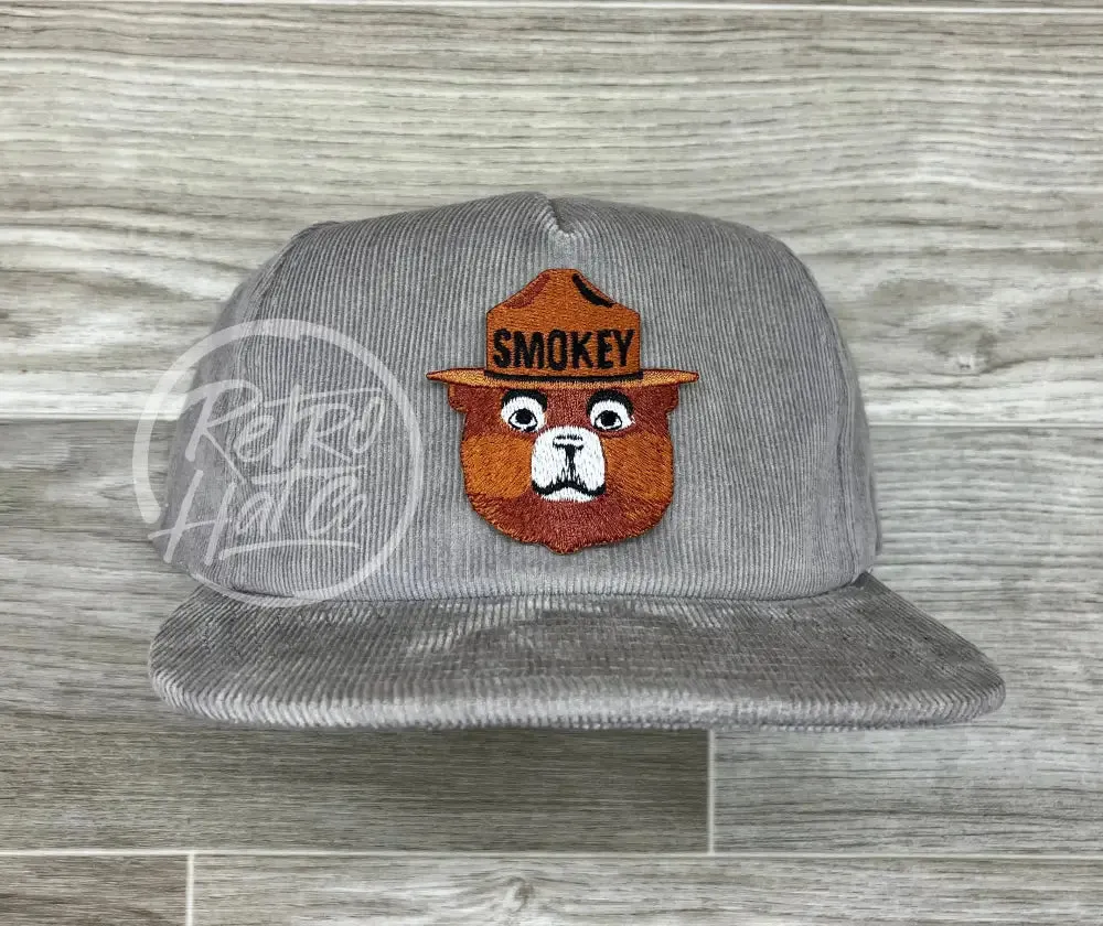 Smokey the Bear on Gray Corduroy Hat
