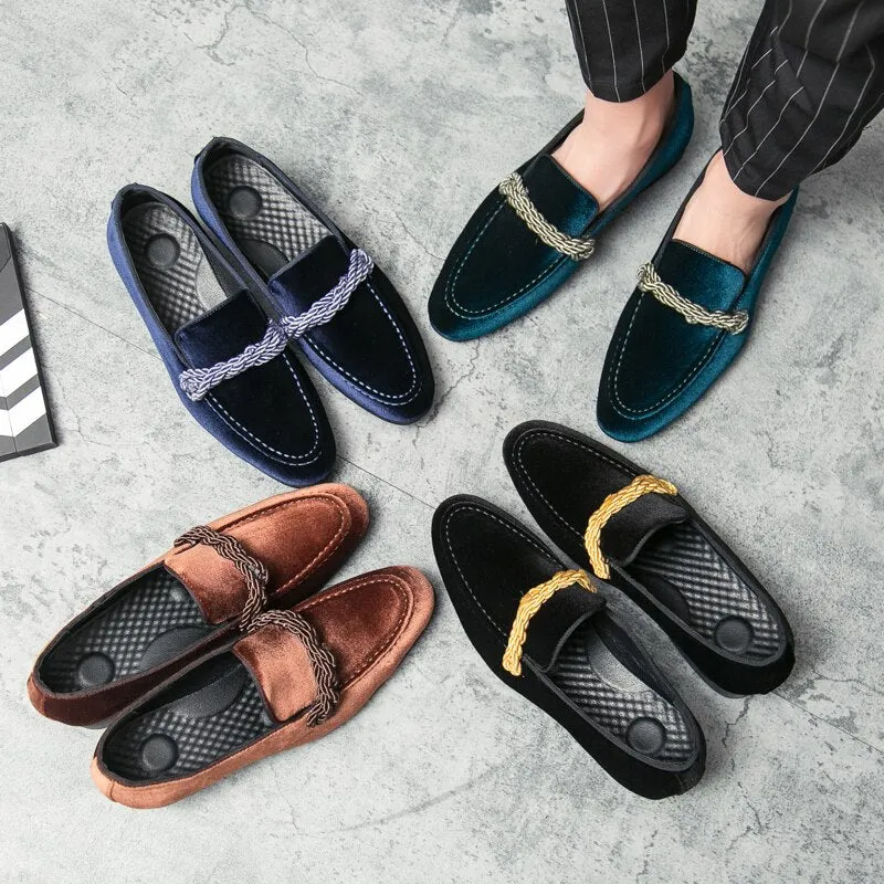 The WEH - Ribbon Decorated Suede Leather Loafers For Men