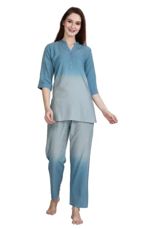 Velure Blue Dual Shade Kurti Style Night Suit