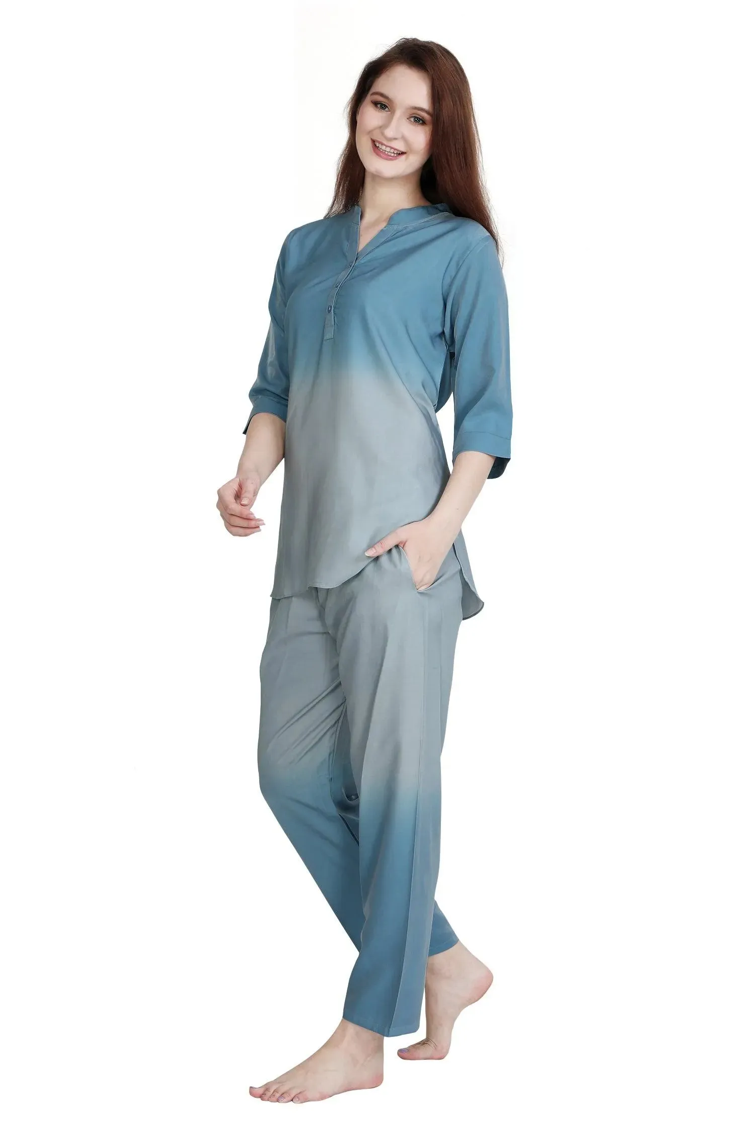 Velure Blue Dual Shade Kurti Style Night Suit