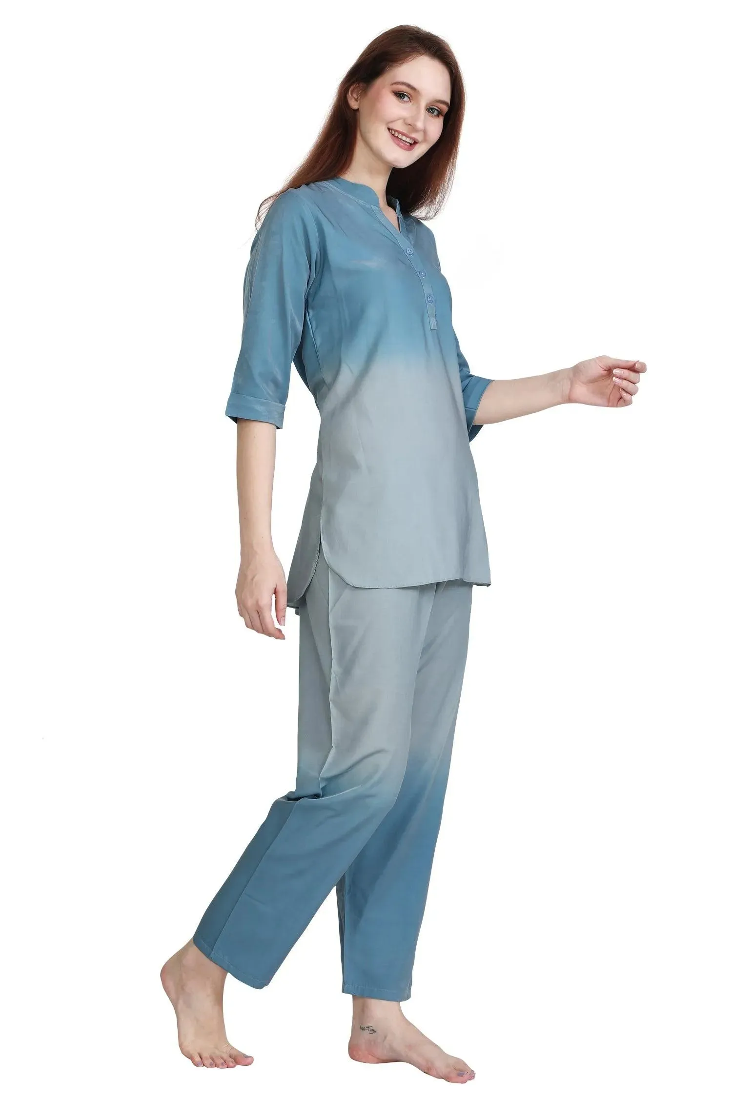Velure Blue Dual Shade Kurti Style Night Suit